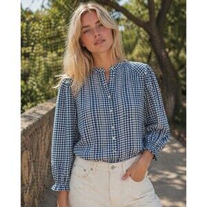 Trovata Birds Of Paradis Maeve L Blouse in Sailor Gingham Blue